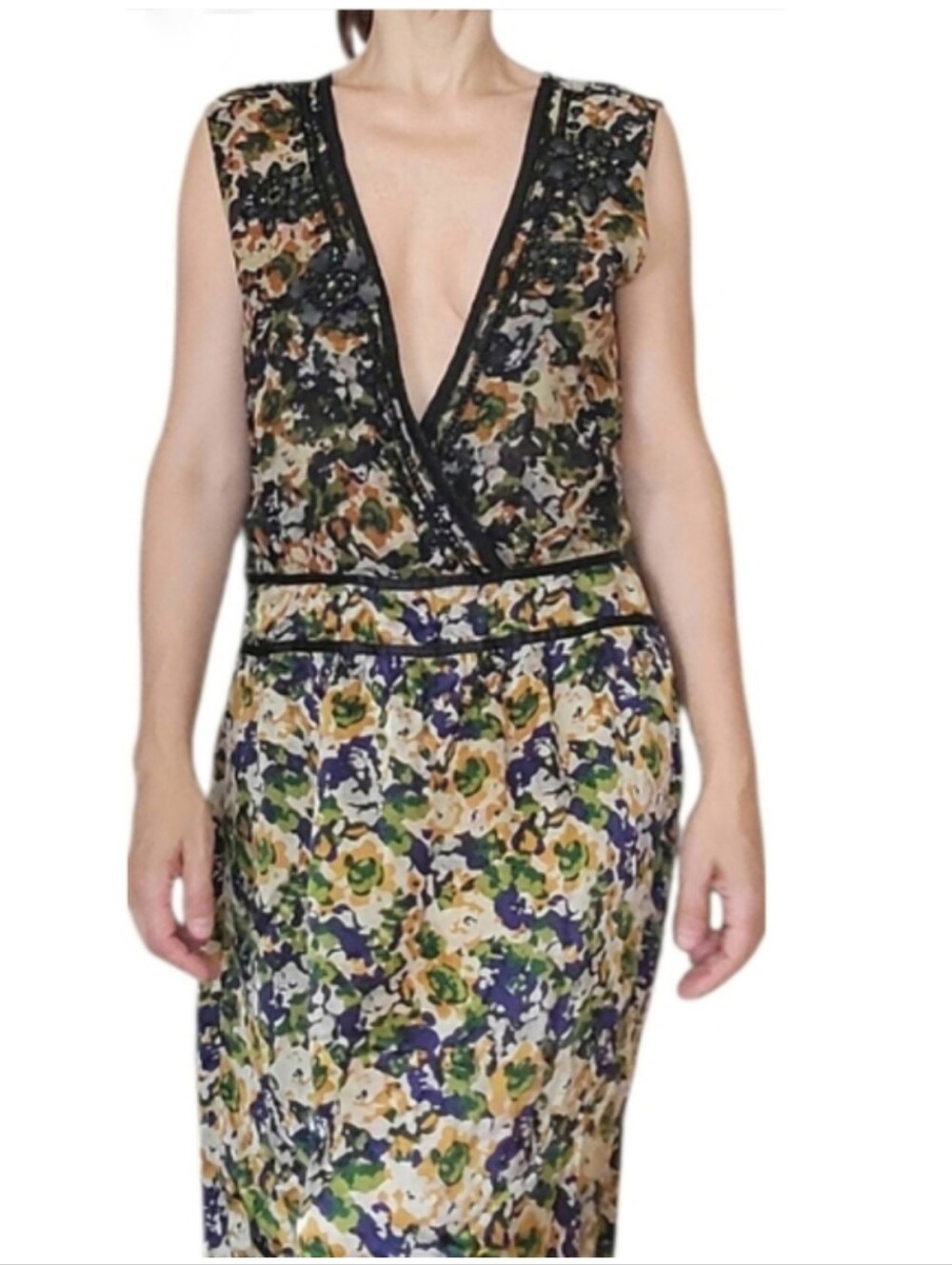MEGAN PARK Abstract Floral print Beaded Silk Dress 4